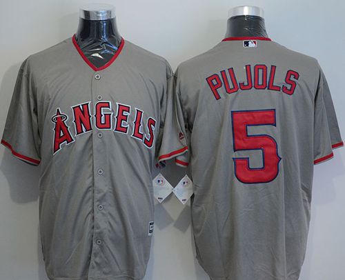 Angels of Anaheim #5 Albert Pujols Grey New Cool Base Stitched MLB Jersey - Click Image to Close